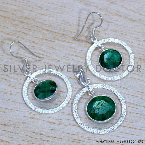 Emerald 925 Sterling Silver Jewelry Set (SJWS-110)