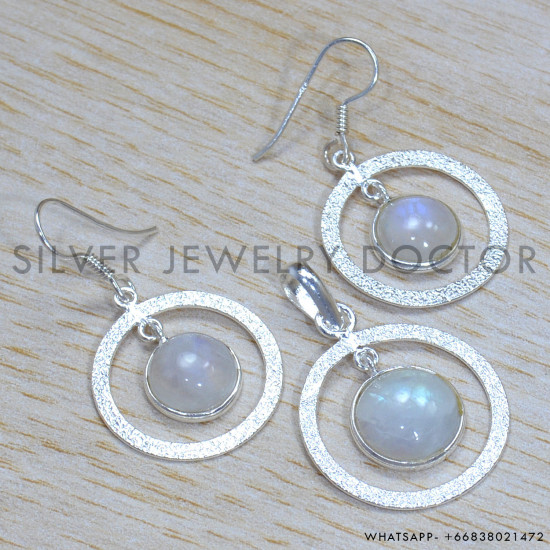 Rainbow Moonstone 925 Sterling Silver Jewelry Set (SJWS-111)