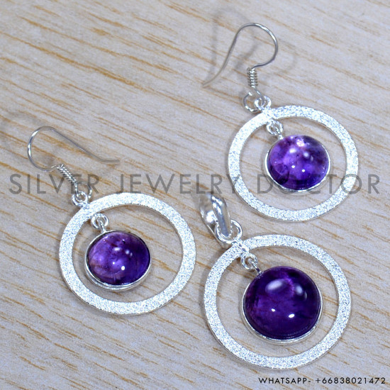 Amethyst 925 Sterling Silver Jewelry Set (SJWS-112)