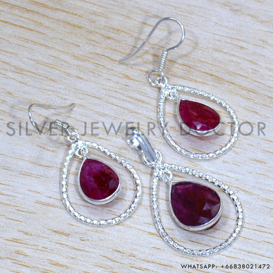 Ruby 925 Sterling Silver Jewelry Set (SJWS-116)