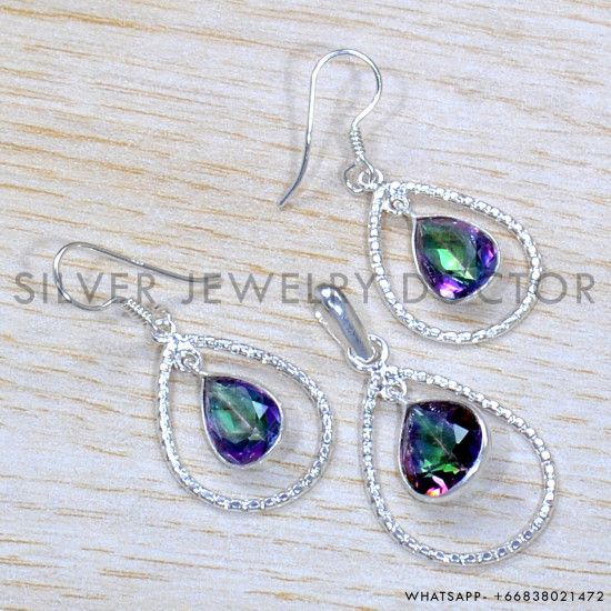 Mystic Topaz 925 Sterling Silver Jewelry Set (SJWS-117)