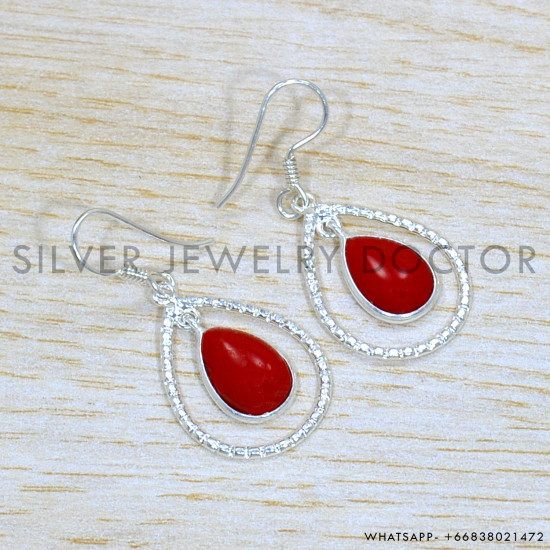 Coral 925 Sterling Silver Jewelry Set (SJWS-118)