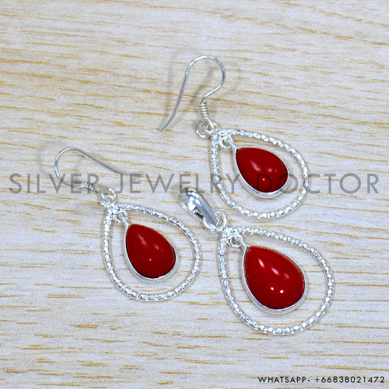 Coral 925 Sterling Silver Jewelry Set (SJWS-118)