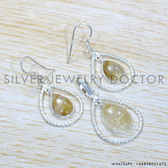 Golden Rutile 925 Sterling Silver Jewelry Set (SJWS-122)