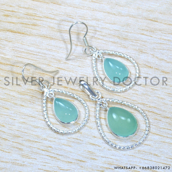 Blue Chalcedony 925 Sterling Silver Jewelry Set (SJWS-124)