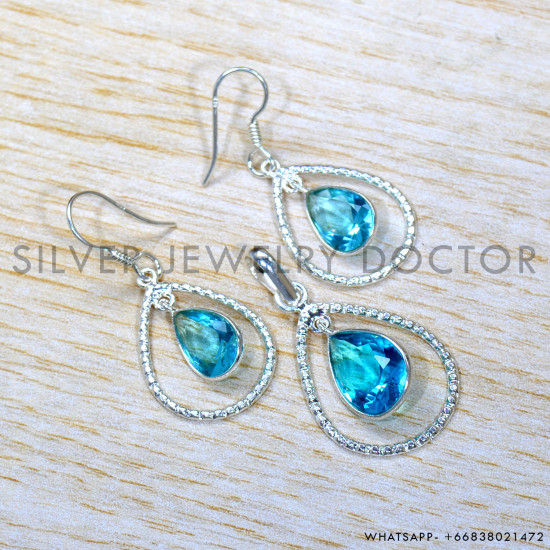 Blue Topaz 925 Sterling Silver Jewelry Set (SJWS-127)