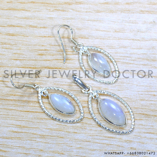 Rainbow Moonstone 925 Sterling Silver Jewelry Set (SJWS-133)