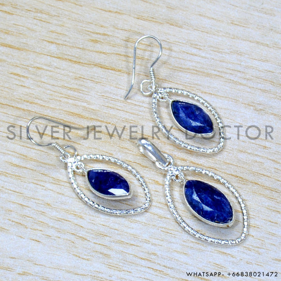 Sapphire 925 Sterling Silver Jewelry Set (SJWS-134)