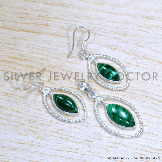 Malachite 925 Sterling Silver Jewelry Set (SJWS-136)