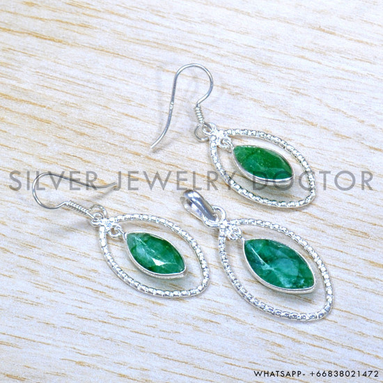 Emerald 925 Sterling Silver Jewelry Set (SJWS-137)