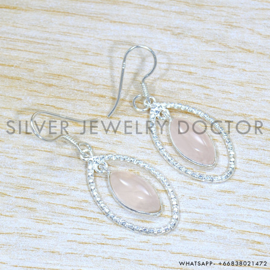 Rose Quartz 925 Sterling Silver Jewelry Set (SJWS-138)