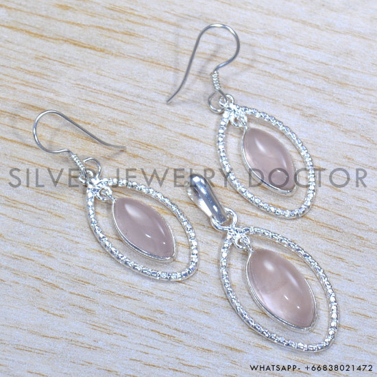 Rose Quartz 925 Sterling Silver Jewelry Set (SJWS-138)
