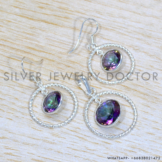 Mystic Topaz 925 Sterling Silver Jewelry Set (SJWS-139)