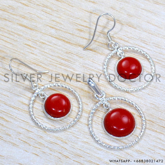 Coral 925 Sterling Silver Jewelry Set (SJWS-140)
