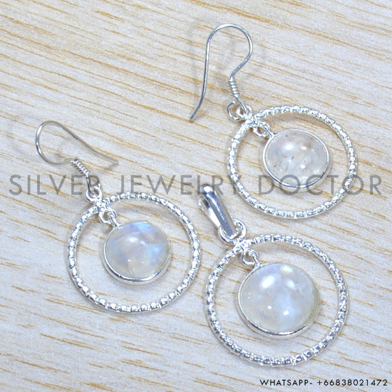 Rainbow Moonstone 925 Sterling Silver Jewelry Set (SJWS-143)