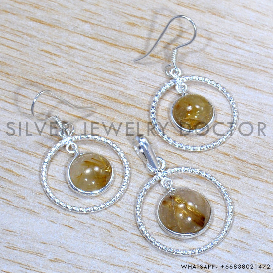 Golden Rutile 925 Sterling Silver Jewelry Set (SJWS-144)