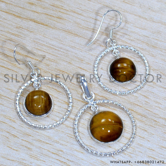 Tiger Eye 925 Sterling Silver Jewelry Set (SJWS-145)