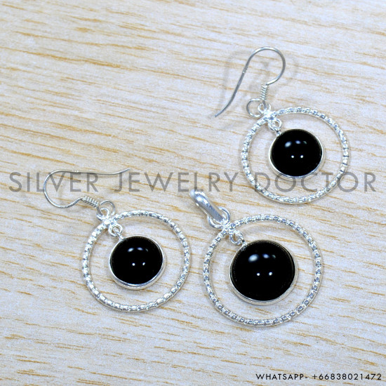 Black Onyx 925 Sterling Silver Jewelry Set (SJWS-146)