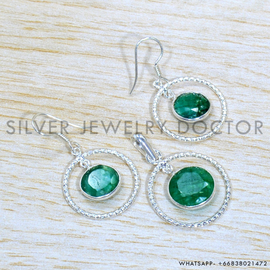 Emerald 925 Sterling Silver Jewelry Set (SJWS-147)