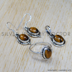 Tiger Eye 925 Sterling Silver Jewelry Set (SJWS-16)
