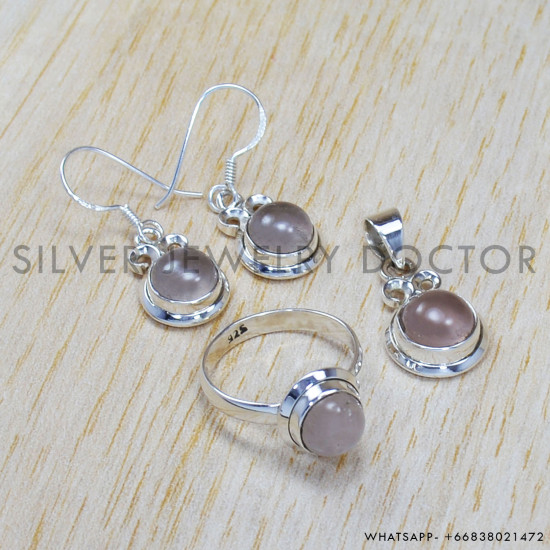 Rose Quartz 925 Sterling Silver Jewelry Set (SJWS-18) Rose Quartz 925 Sterling Silver Jewelry Set (SJWS-18)