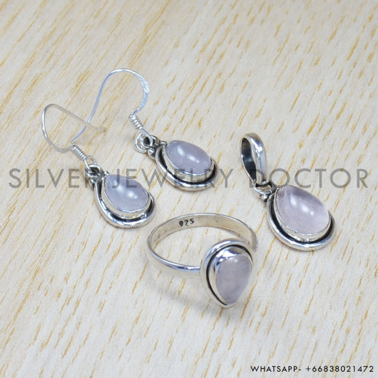 Rose Quartz 925 Sterling Silver Jewelry Set (SJWS-20) Rose Quartz 925 Sterling Silver Jewelry Set (SJWS-20)