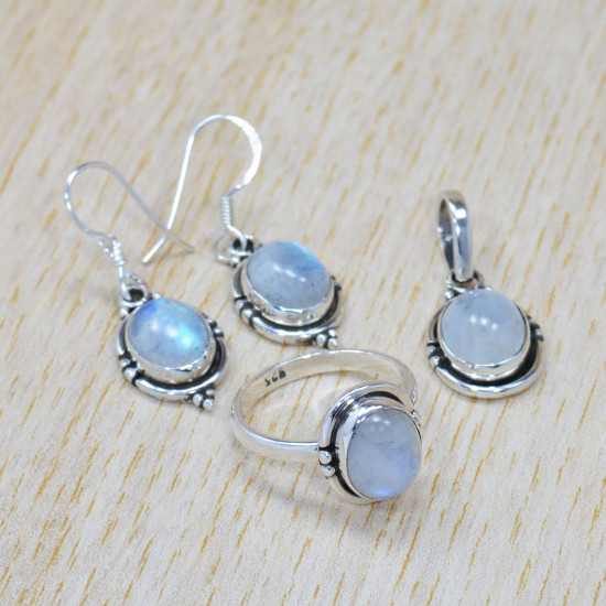 Factory Direct 925 Sterling Silver Rainbow Moonstone Classic Jewelry Set SJWS-26