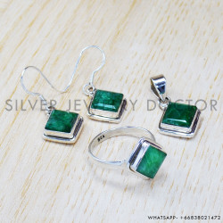 Emerald 925 Sterling Silver Jewelry Set (SJWS-31)