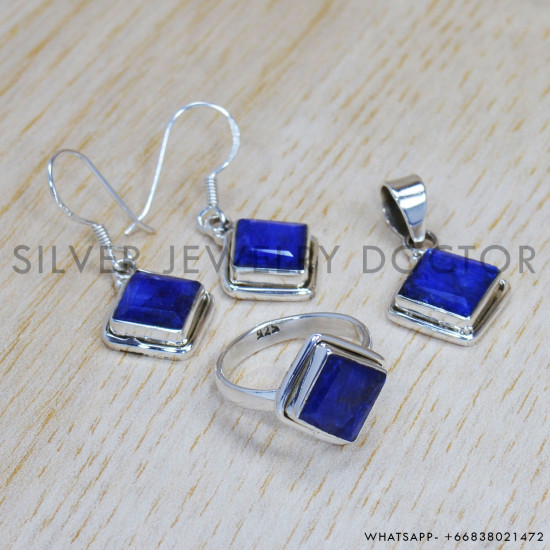 Sapphire 925 Sterling Silver Jewelry Set (SJWS-34)