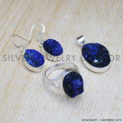 Rough Sapphire 925 Sterling Silver Jewelry Set (SJWS-35)
