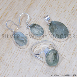 Rough Aquamarine 925 Sterling Silver Jewelry Set (SJWS-36)