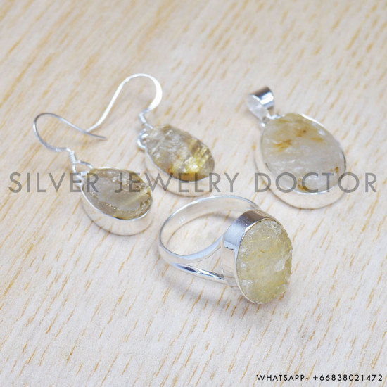 Rough Golden Rutile 925 Sterling Silver Jewelry Set (SJWS-37) Rough Golden Rutile 925 Sterling Silver Jewelry Set (SJWS-37)