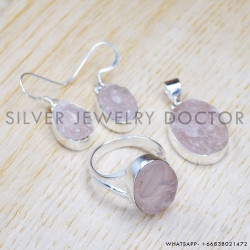 Rough Rose Quartz 925 Sterling Silver Jewelry Set (SJWS-38)