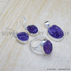 Rough Amethyst 925 Sterling Silver Jewelry Set (SJWS-41)
