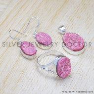 Rough Thulite 925 Sterling Silver Jewelry Set (SJWS-42) Rough Thulite 925 Sterling Silver Jewelry Set (SJWS-42)