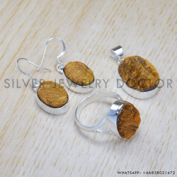 Rough Tiger Eye 925 Sterling Silver Jewelry Set (SJWS-43)