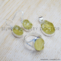 Rough Lemon Quartz 925 Sterling Silver Jewelry Set (SJWS-44)