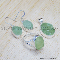 Rough Prehnite 925 Sterling Silver Jewelry Set (SJWS-46)