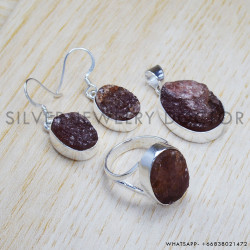 Rough Smoky Quartz 925 Sterling Silver Jewelry Set (SJWS-47)
