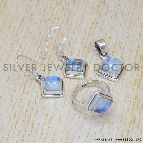 Rainbow Moonstone 925 Sterling Silver Jewelry Set (SJWS-5)