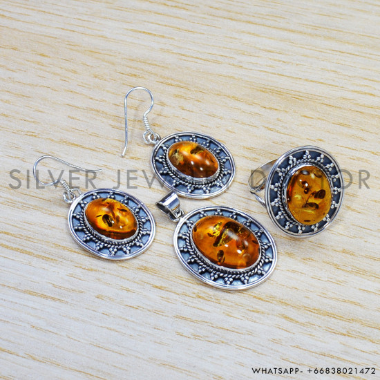 Amber 925 Sterling Silver Jewelry Set (SJWS-51)