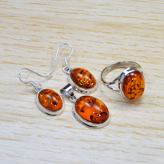 Indian Fashion 925 Sterling Silver Amber Gemstone Unique Jewelry Set SJWS-56