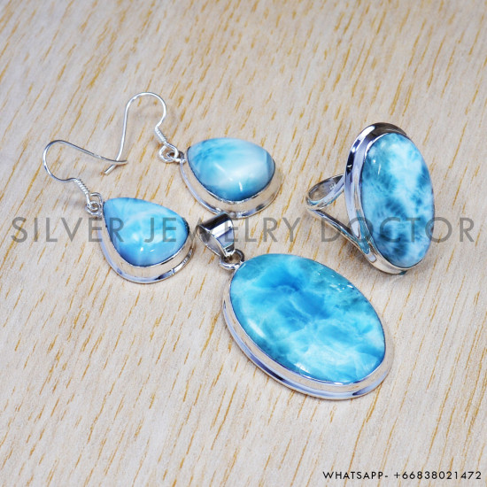 Larimar 925 Sterling Silver Jewelry Set (SJWS-59) Larimar 925 Sterling Silver Jewelry Set (SJWS-59)