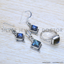 Rainbow Moonstone 925 Sterling Silver Jewelry Set (SJWS-64)