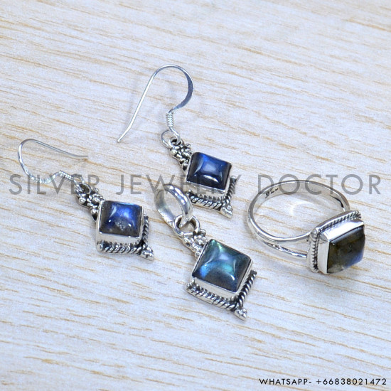 Rainbow Moonstone 925 Sterling Silver Jewelry Set (SJWS-64)