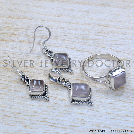Rose Quartz 925 Sterling Silver Jewelry Set (SJWS-65)