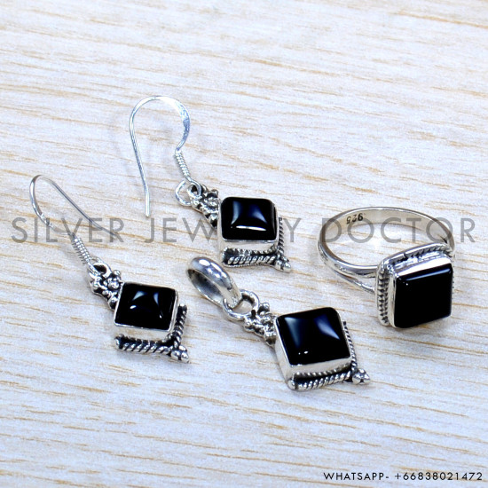 Black Onyx 925 Sterling Silver Jewelry Set (SJWS-66)