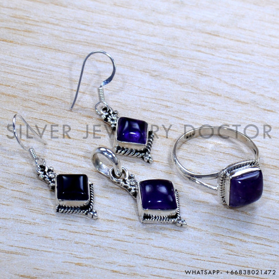 Amethyst 925 Sterling Silver Jewelry Set (SJWS-67)