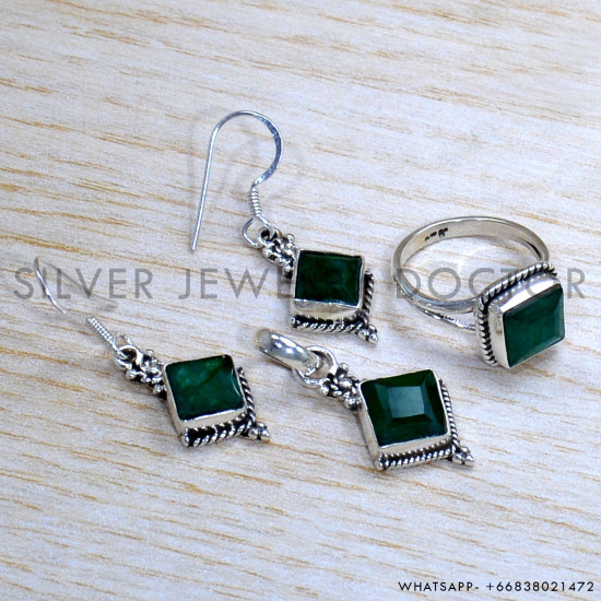 Emerald 925 Sterling Silver Jewelry Set (SJWS-68)