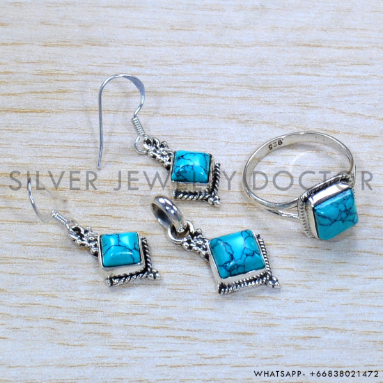 Turquoise 925 Sterling Silver Jewelry Set (SJWS-70)